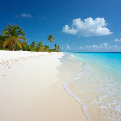 Tropical White Sand Beach with Palms