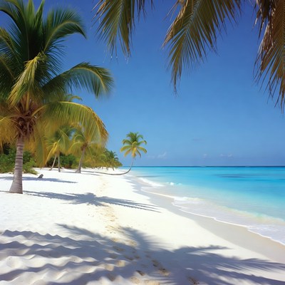 Tropical Beach with Palm Trees