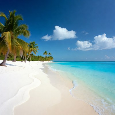Tropical Beach with Palm Trees