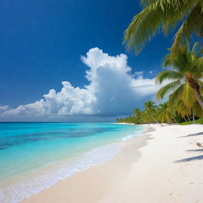 Tropical Beach with Palm Trees