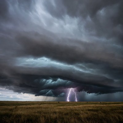 Lightning Storm Over Grassland
