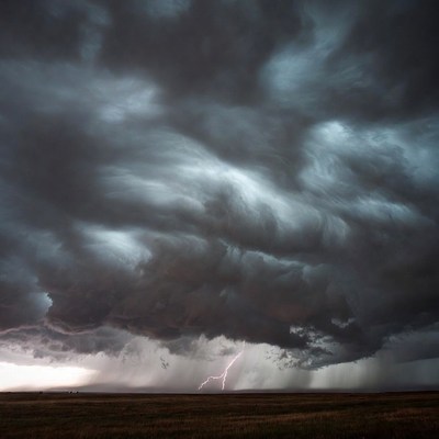 Lightning Storm Over Grass Field