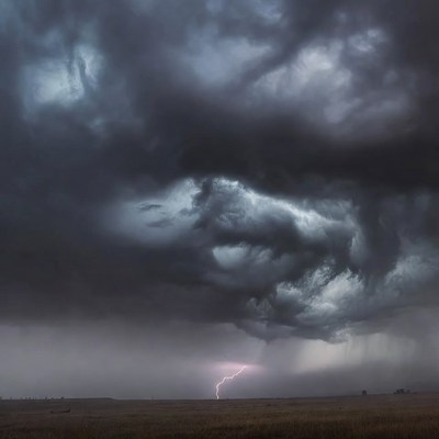 Lightning Storm Over Grass Field