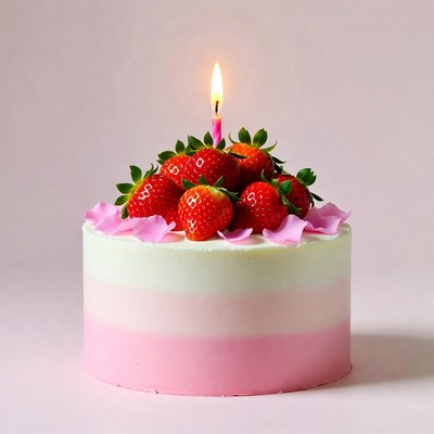 Strawberry Birthday Cake with Candle