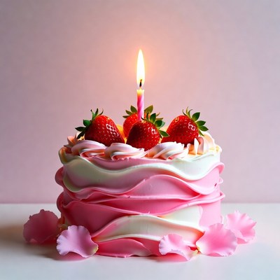 Strawberry Birthday Cake with Candle