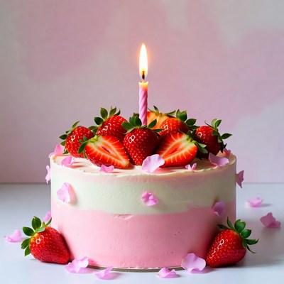 Strawberry Birthday Cake with Candle