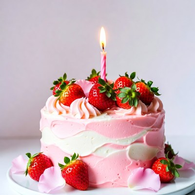 Strawberry Birthday Cake with Candle