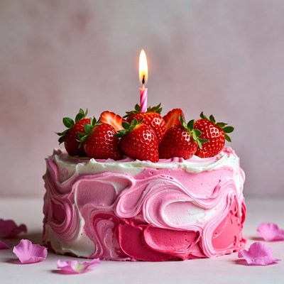 Strawberry Birthday Cake with Candle