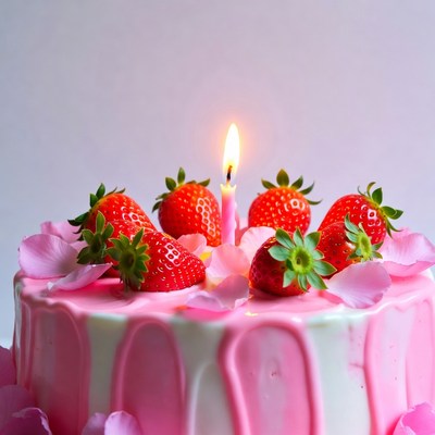 Strawberry Birthday Cake with Candle