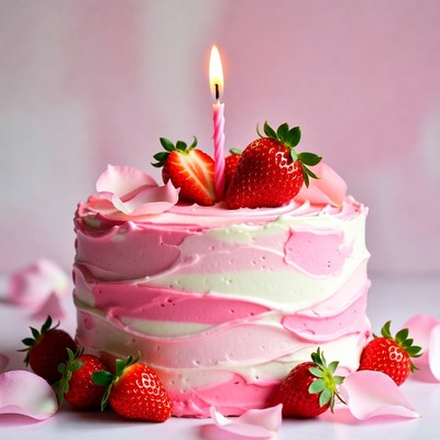 Pink Strawberry Birthday Cake