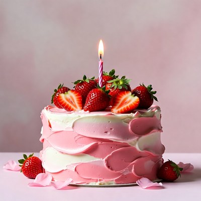 Strawberry Birthday Cake with Candle