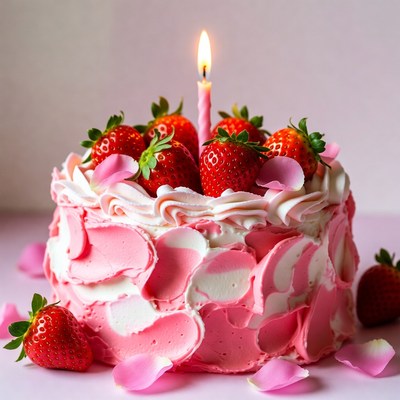 Pink Strawberry Birthday Cake