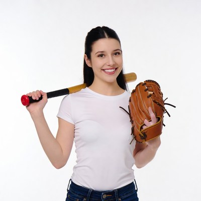 Woman holding baseball bat and glove