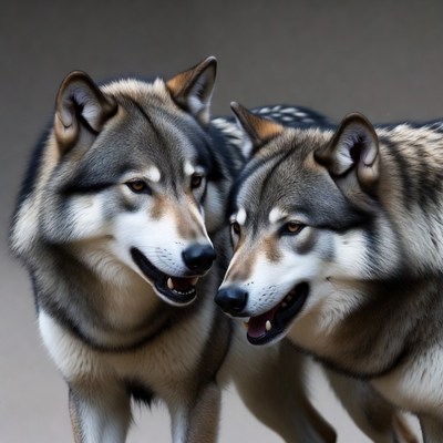 Two gray wolves close-up