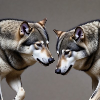 Two Gray Wolves Facing Each Other