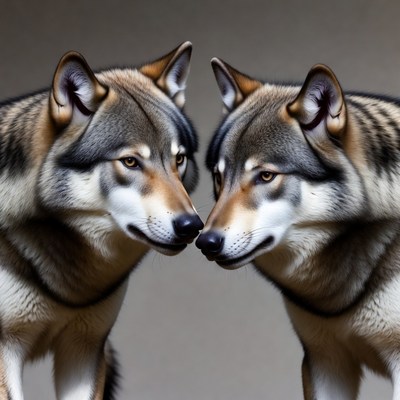 Two wolves nuzzling noses