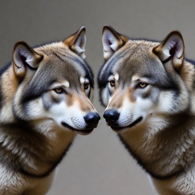 Two wolves facing each other