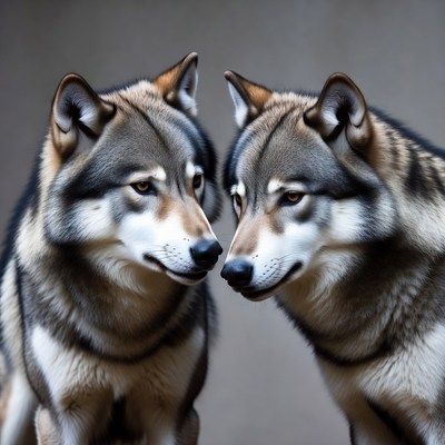 Two wolves facing each other