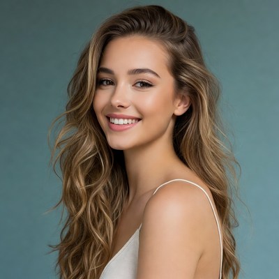 Smiling woman with wavy brown hair