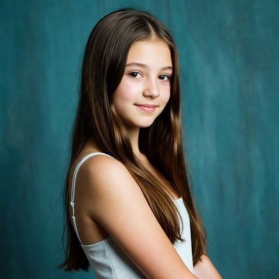 Girl with long brown hair smiling
