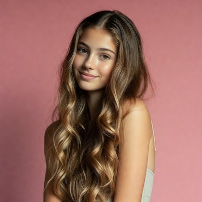 Teen girl with long wavy hair