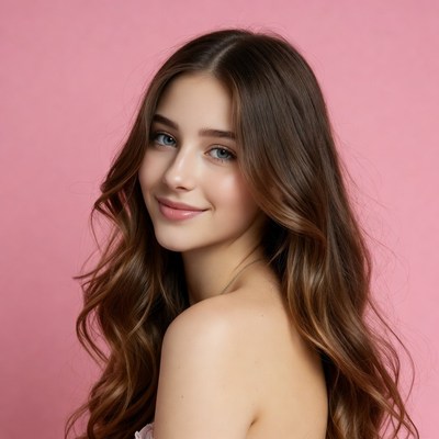 Beautiful young woman on pink background