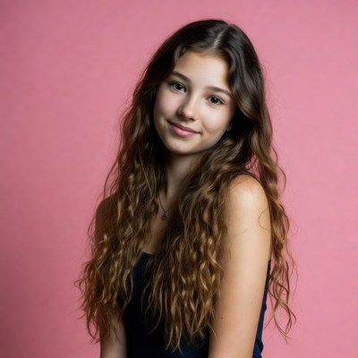Teen girl smiling on pink background