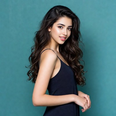 Beautiful woman in black dress profile