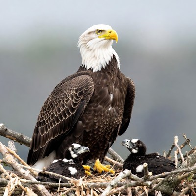 Bald Eagle with Chicks in Nest