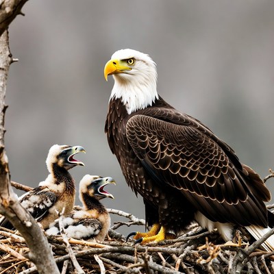 Bald Eagle with Chicks in Nest