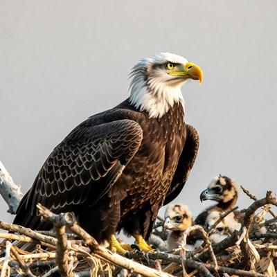 Bald Eagle with Eagle Chicks in Nest