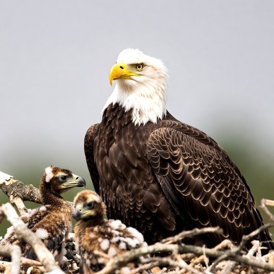 Bald Eagle with Chicks in Nest