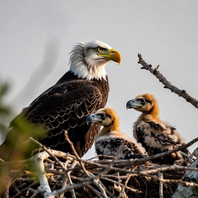 Bald Eagle with Chicks in Nest