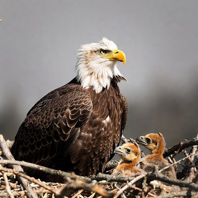 Bald Eagle with Chicks in Nest
