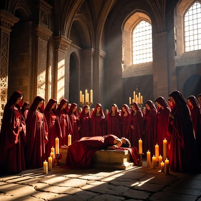 Nuns Mourning Woman on Altar