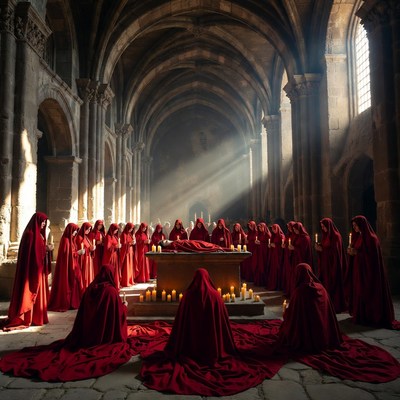 Women in Red Robes at Cathedral Vigil