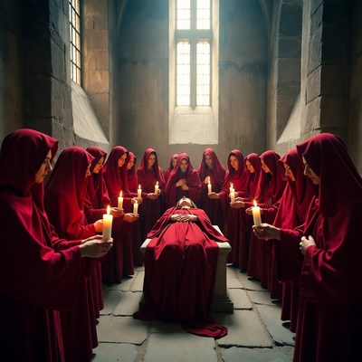 Nuns Holding Candles Around Body