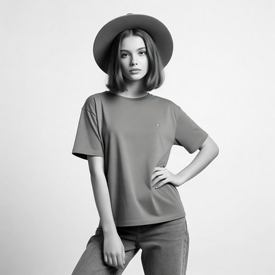 Young woman in hat and t-shirt