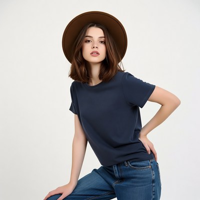 Woman wearing brown hat and jeans