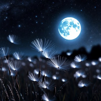 Dandelion Field Under Full Moon