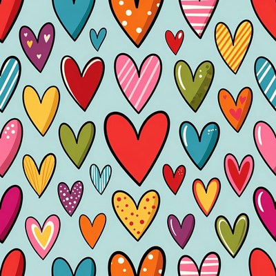 Colorful Hand-Drawn Hearts Pattern
