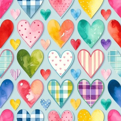 Colorful Watercolor Hearts Pattern