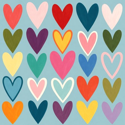 Colorful Hand-Drawn Hearts Grid