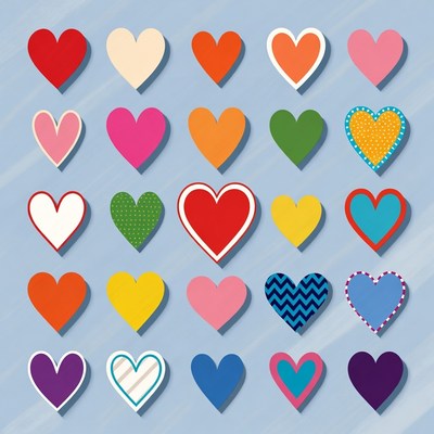 Colorful Hearts on Blue Background
