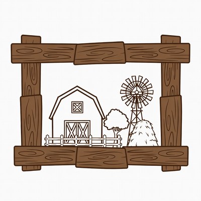Farm Scene in Wooden Frame