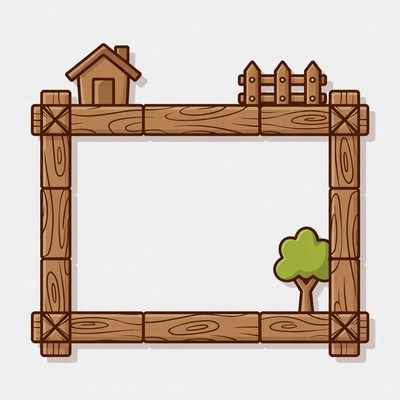 Wooden Frame with House and Tree