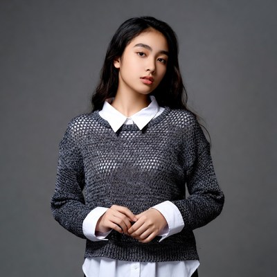 Asian woman in knitted sweater