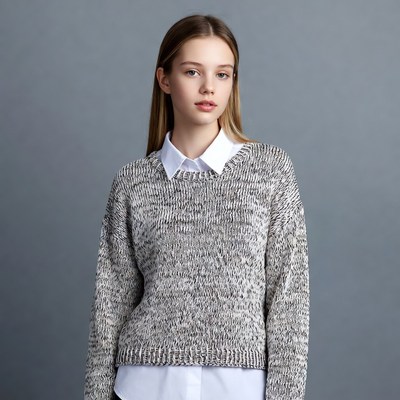 Young woman in gray knit sweater