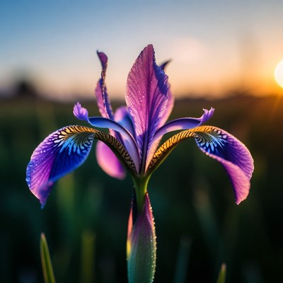 Purple Iris Flower at Sunset