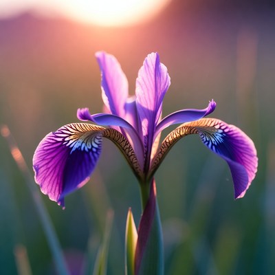 Purple Iris Flower in Sunset Light